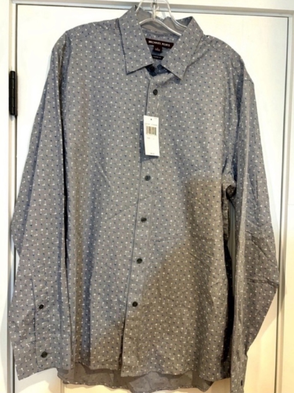 Michael Kors NEW Mens Button Front Shirt Grey Blue Long Sleeve Mens Large Modern